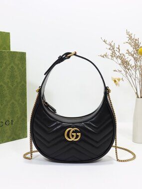 Gucci Shoulder Bag GG Marmont Handbag Black Ladies